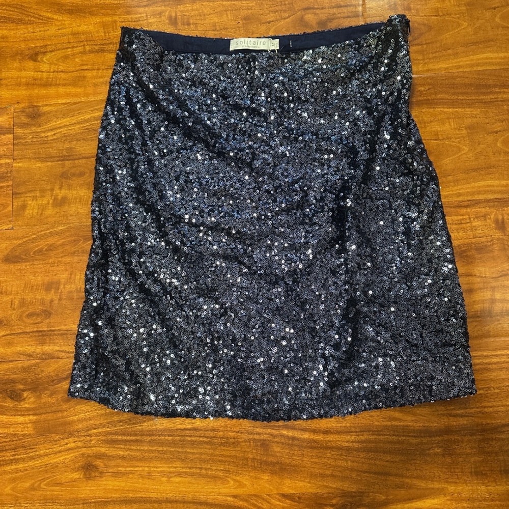 Solitaire Women's Sequin Skirt Navy Royal Blue Blingy Party Short A-line Sz M